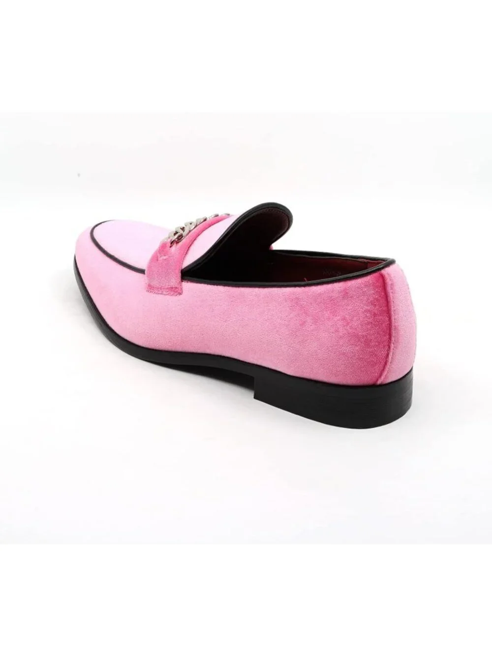 Metrocharm Men's Pink Vintage Velvet Loafers Gold Chain Buckle Slip On Shoes